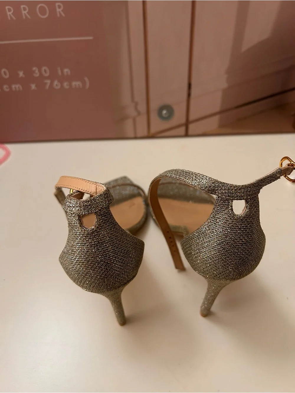 Stuart Weitzman Glitter Gold Ankle-Strap Heels